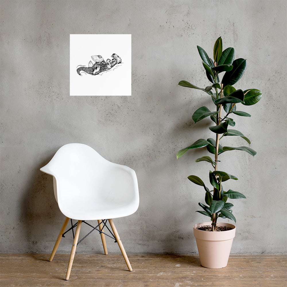 Sea Otter with Oyster - Poster