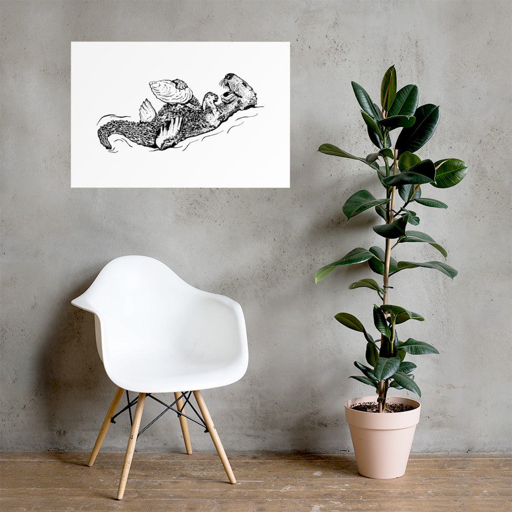 Sea Otter with Oyster - Poster