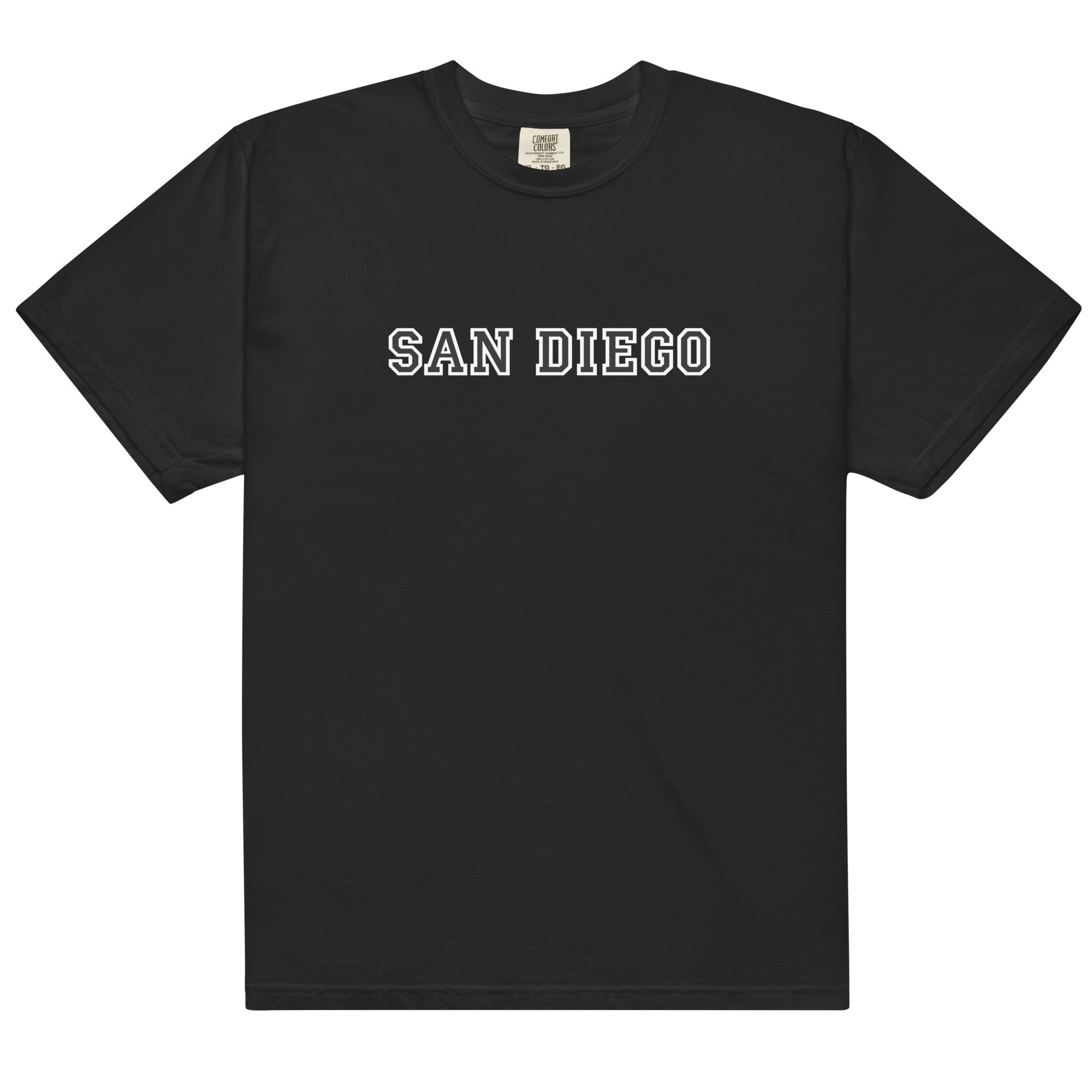 San Diego campus style t-shirt with classic collegiate lettering by Mythic Ideas